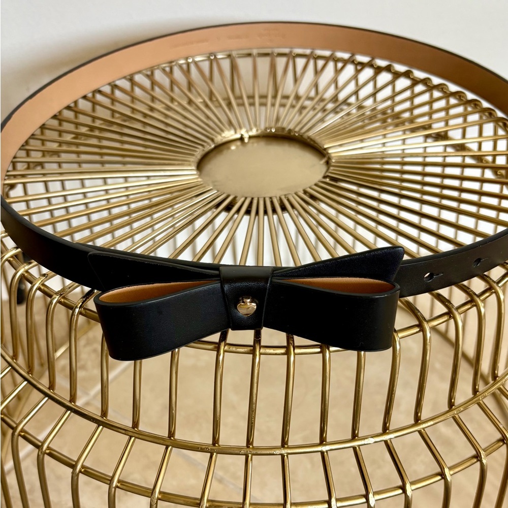 Kate Spade Black Bow Skinny Belt Size Large 41” Gold Spade Detail